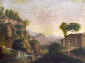 Lotto 44 - Paesaggio con fiume e caseggiati 